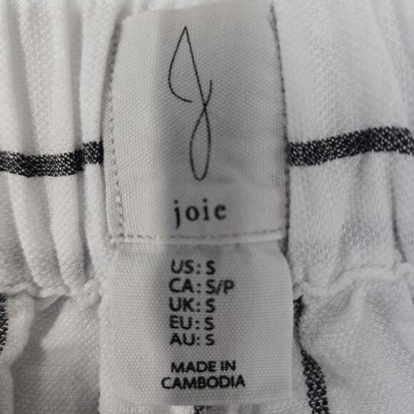 Joie Wide Leg Cropped Pants Womens Small White Black Striped Linen Lyocell Beach - Picture 5 of 8